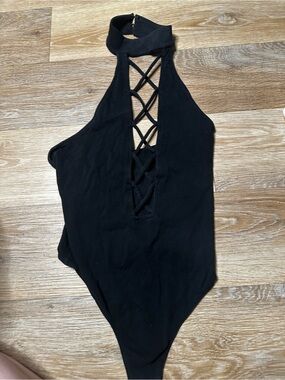 Aritzia Black Lace-Up Halter One-Piece